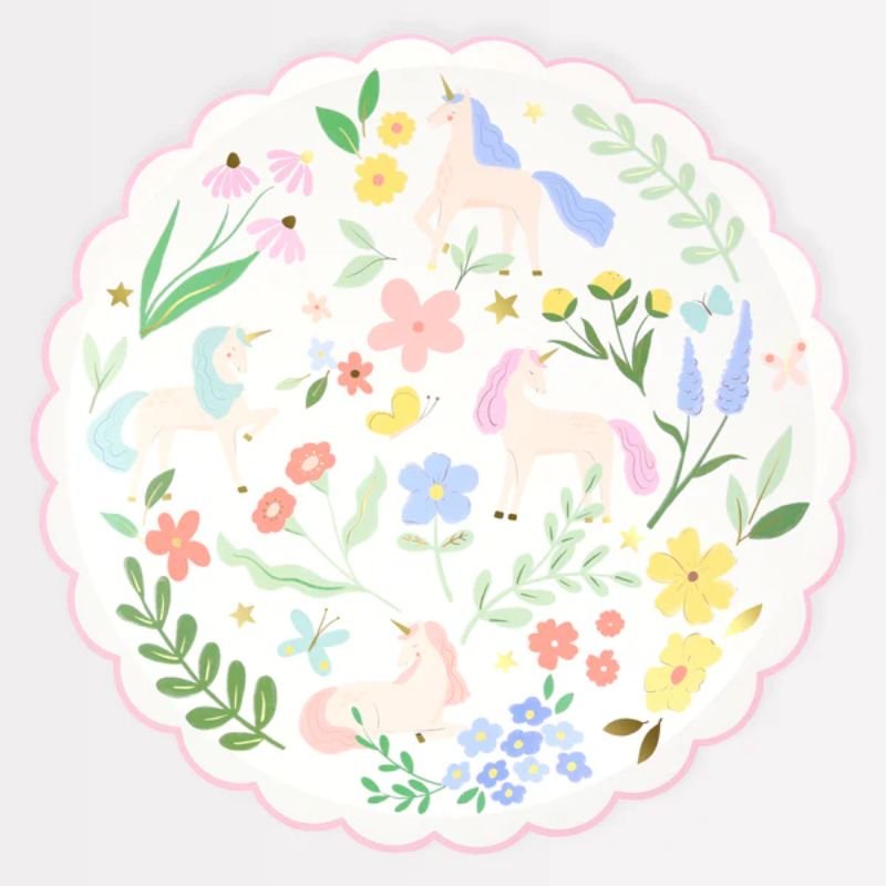 Tallerkner med enhjrninger og blomster